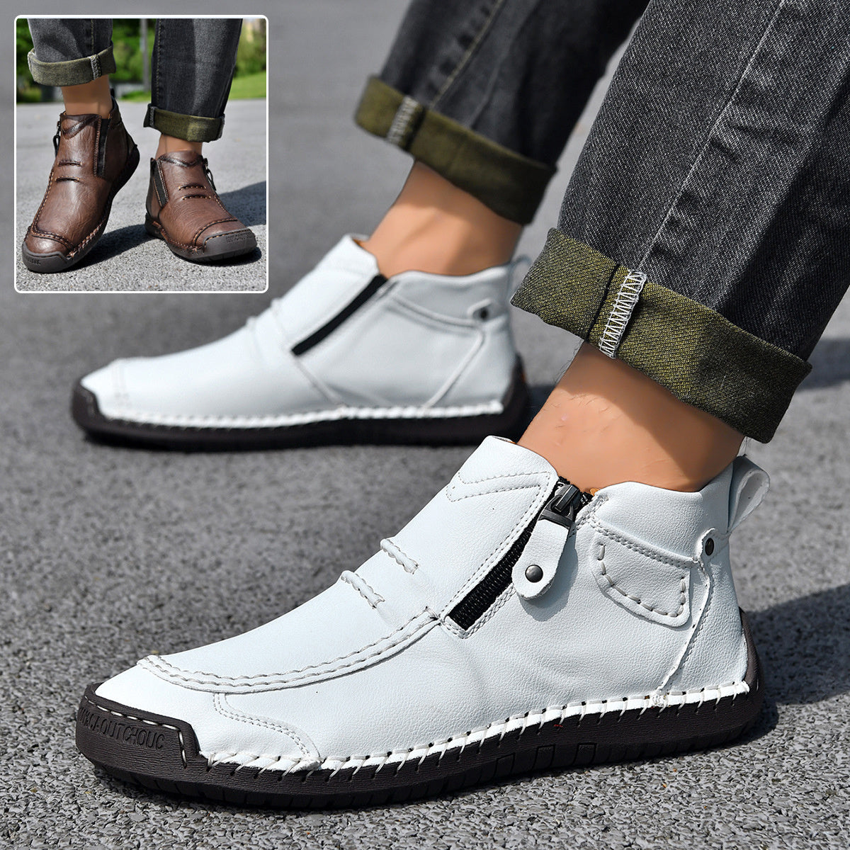 Men's Flats Ankle Boots; Casual Side-zipper Boot Temperament Commuter Shoes