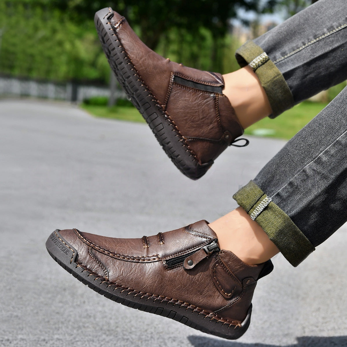 Men's Flats Ankle Boots; Casual Side-zipper Boot Temperament Commuter Shoes