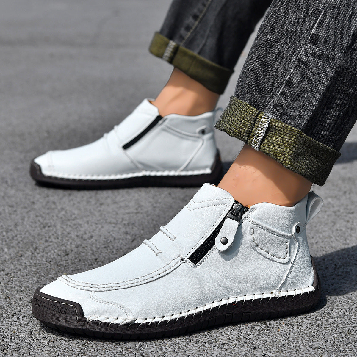Men's Flats Ankle Boots; Casual Side-zipper Boot Temperament Commuter Shoes