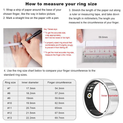 Health Smart Ring, Fitness Tracker, With Heart Rate, Blood Oxygen, Heart Rate Variability, Sleep Monitoring, Step Count, IP68 Compatible With IPhone And Android, No Subscription Fee Required