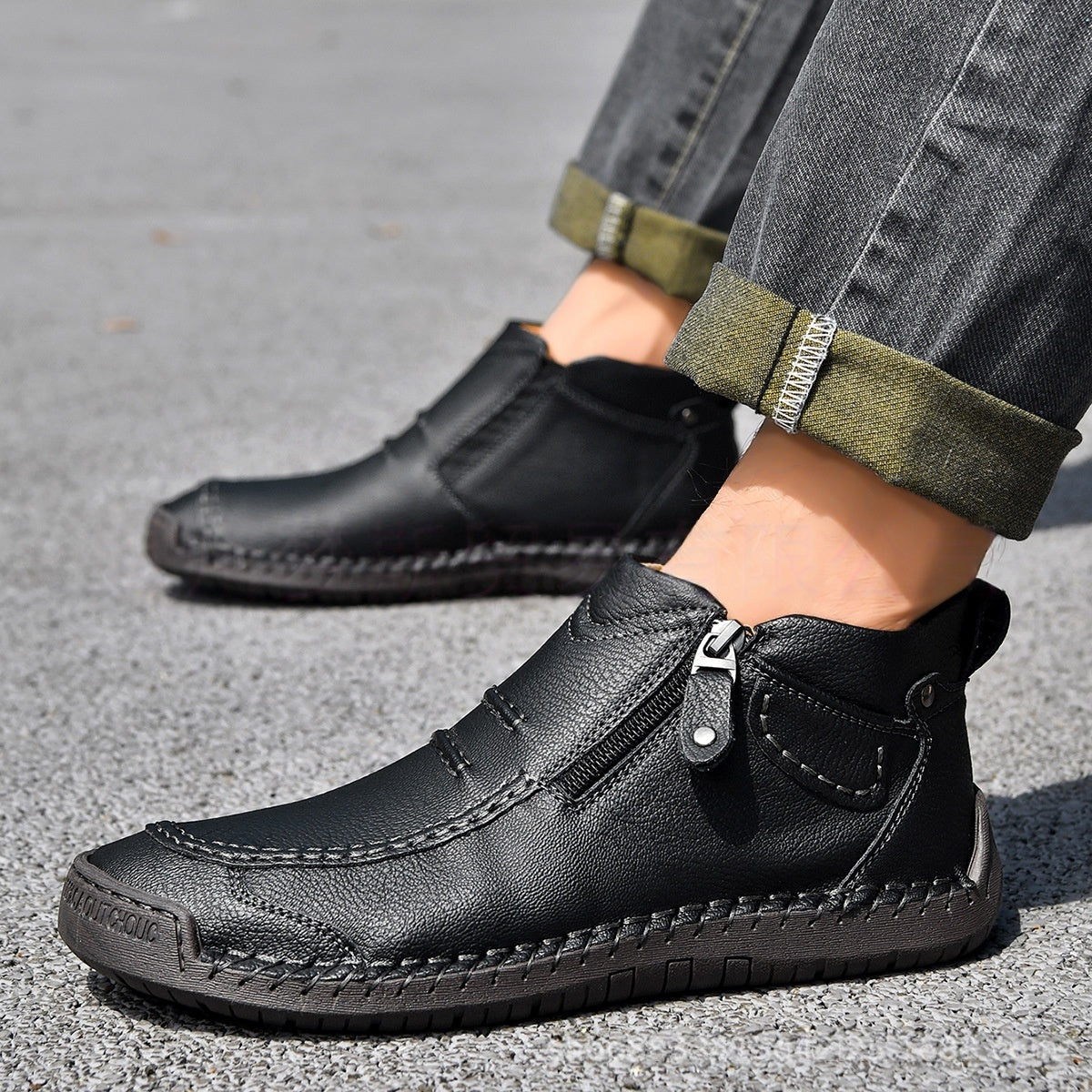 Men's Flats Ankle Boots; Casual Side-zipper Boot Temperament Commuter Shoes
