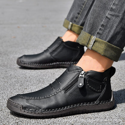 Men's Flats Ankle Boots; Casual Side-zipper Boot Temperament Commuter Shoes