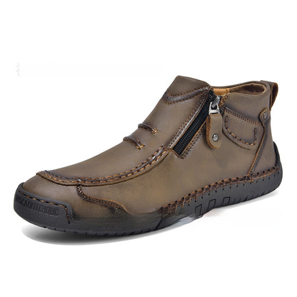 Men's Flats Ankle Boots; Casual Side-zipper Boot Temperament Commuter Shoes