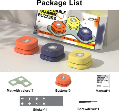 MEWOOFUN Dog Talking Buttons Set - 3 Recordable Communication Buttons With